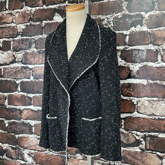 Max Studio Jacket Women's L Large Black Knit Fringe Open Front - Picture 6 of 13